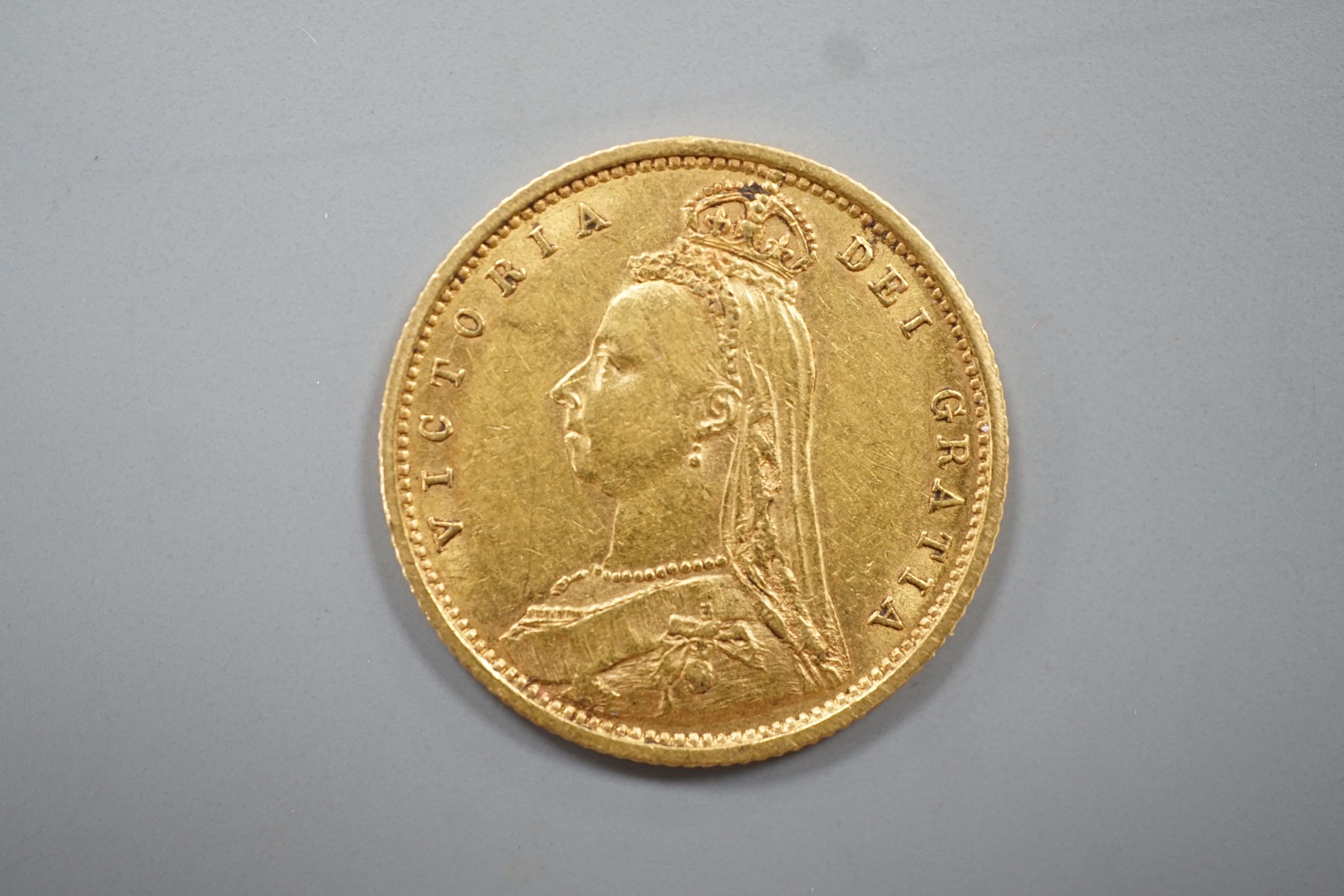 A Victorian gold 1892 half sovereign.